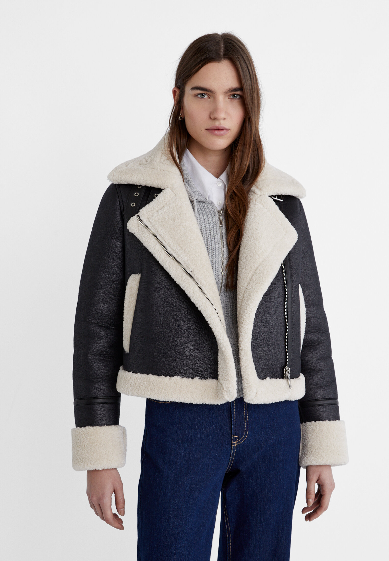 Shearling deals biker jacket