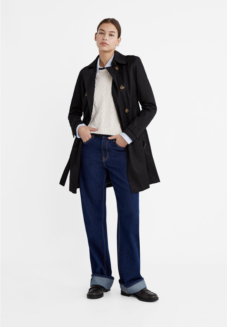 Stradivarius Trench corto  Nero S