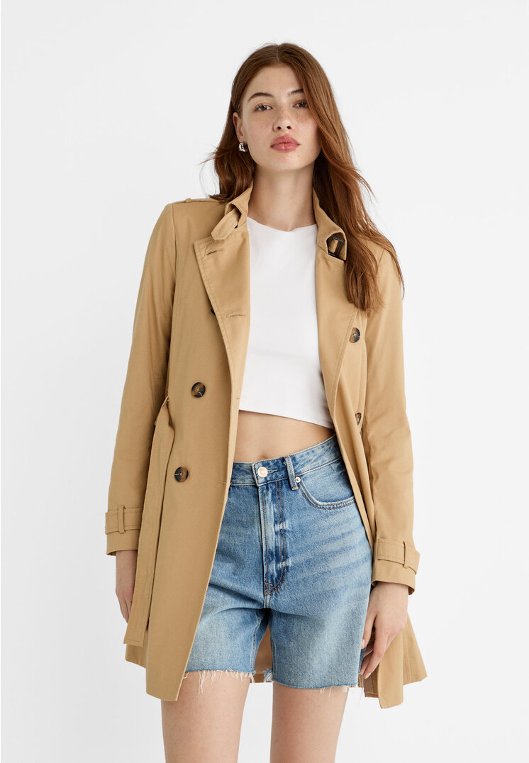 

Stradivarius Krótki trencz Beżowy XL