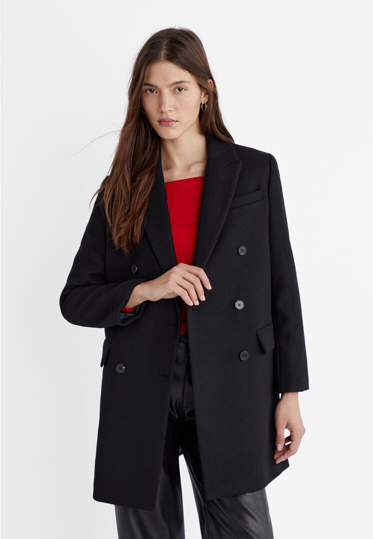 

Stradivarius Gerade geschnittener Mantel mit Knöpfen Schwarz XS