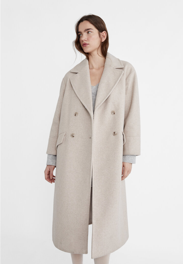 

Stradivarius Przyjemny w dotyku płaszcz oversize Ecru XS
