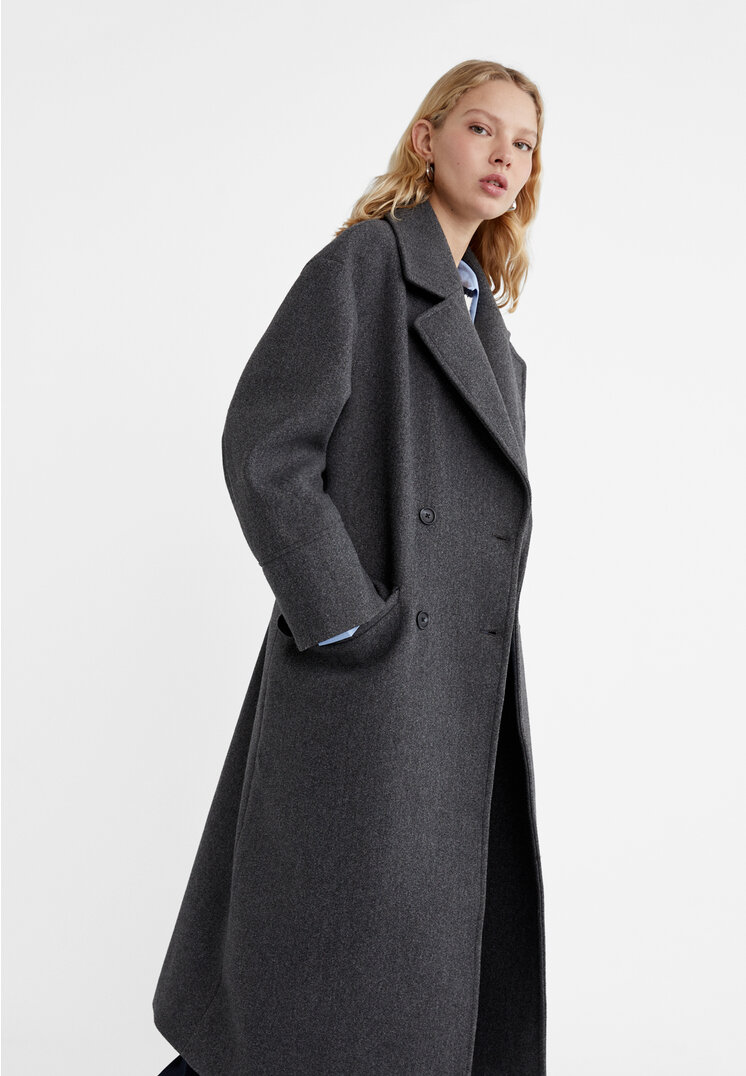 

Stradivarius Przyjemny w dotyku płaszcz oversize Ciemnoszary L