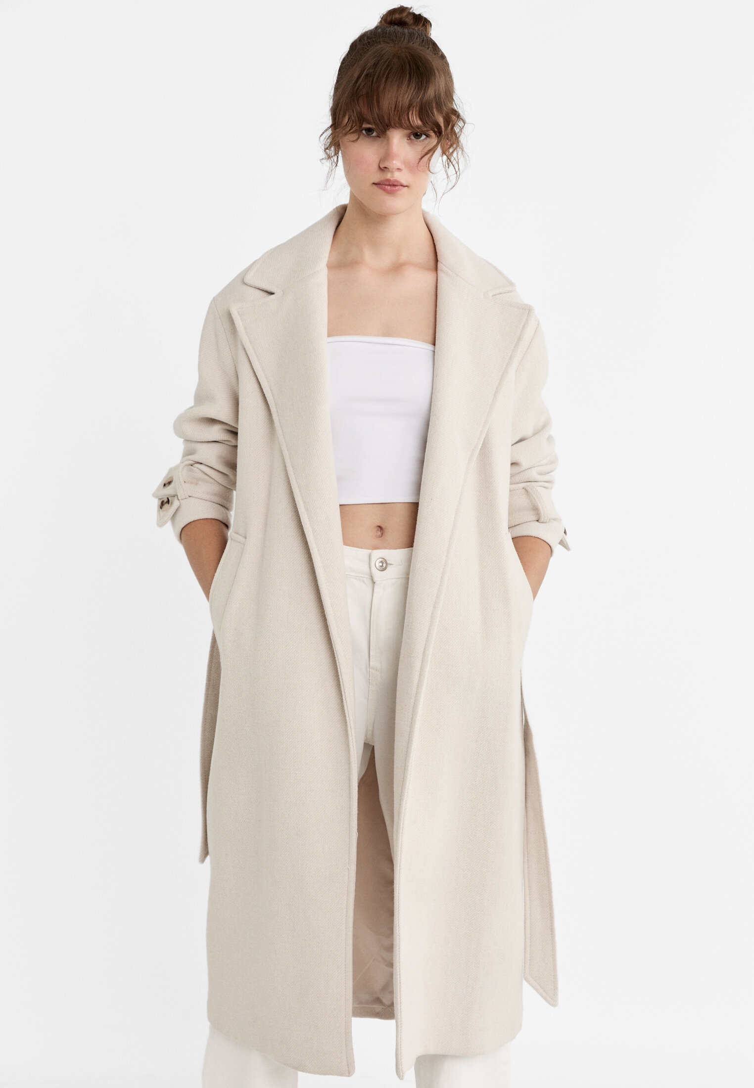 Long wool on sale coat with belt