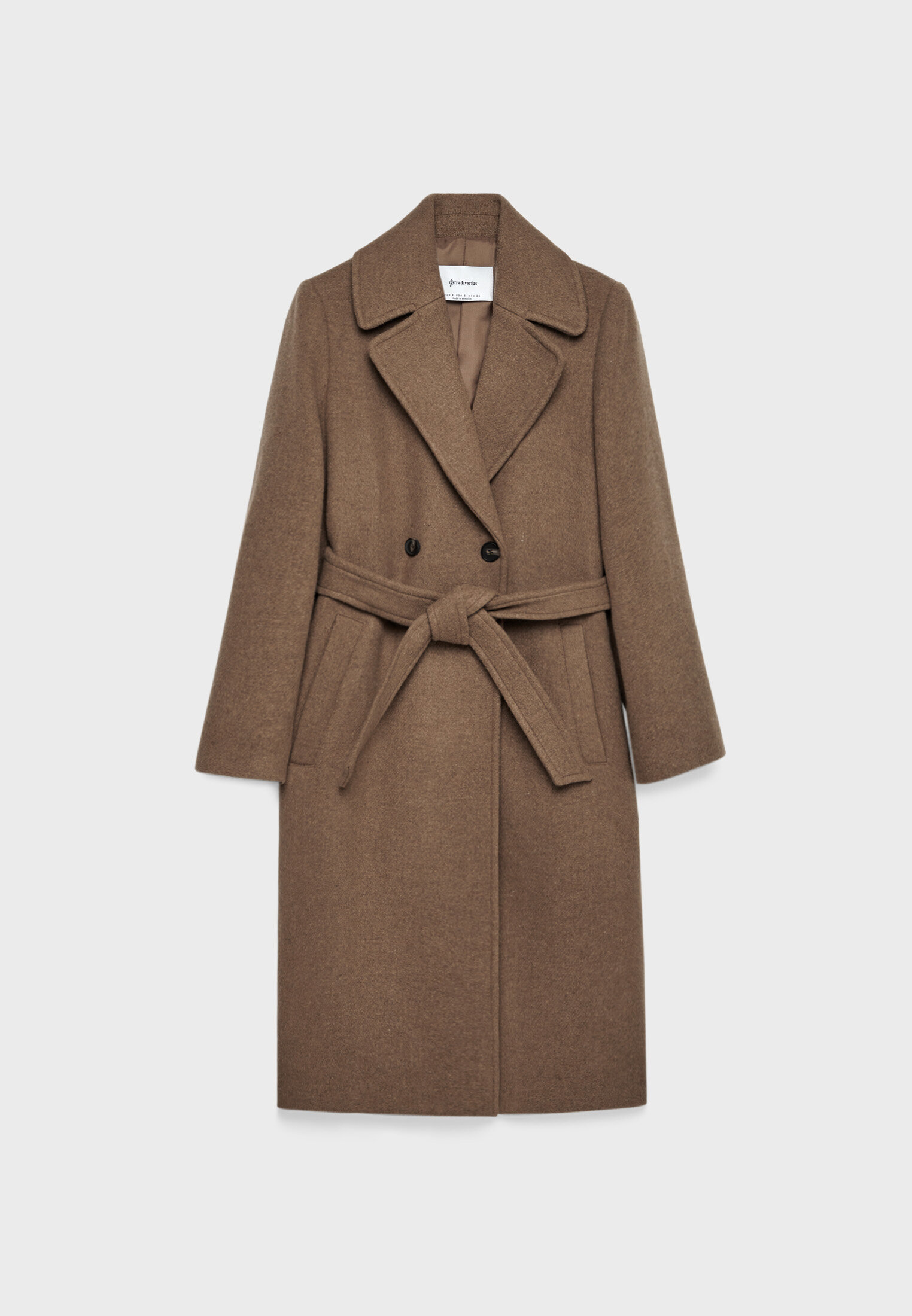 Felt texture coat with belt - Women's fashion | Stradivarius 