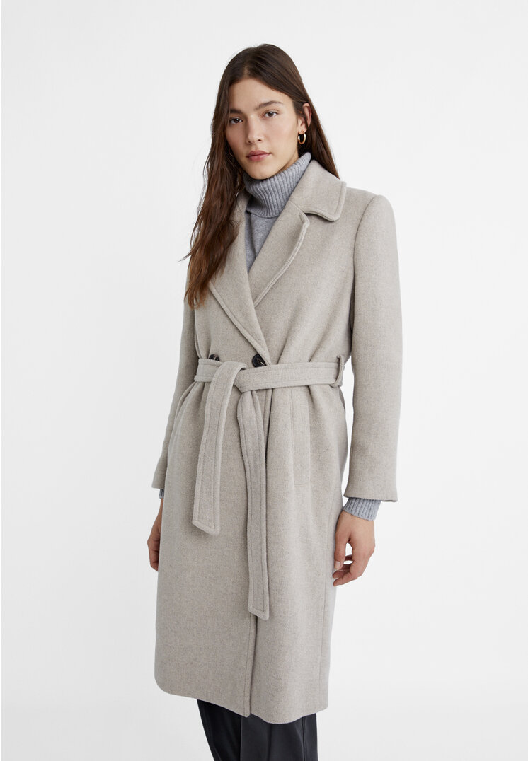 

Stradivarius Midimantel mit Gürtel Ecru XL