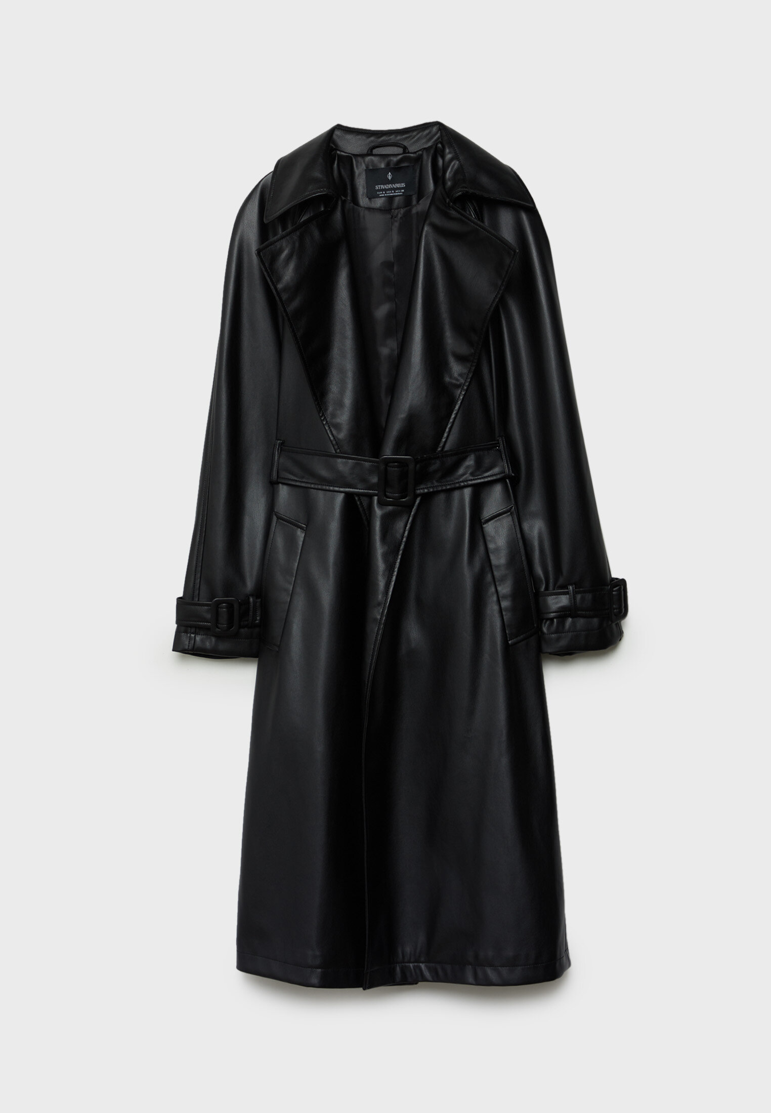 Long faux leather trench coat