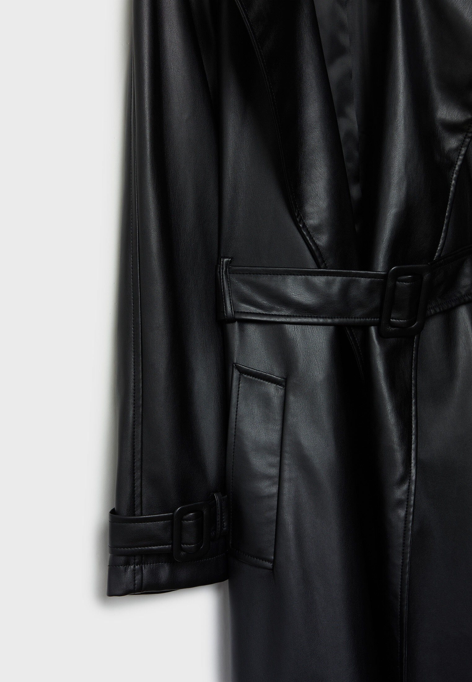 Long faux leather trench coat