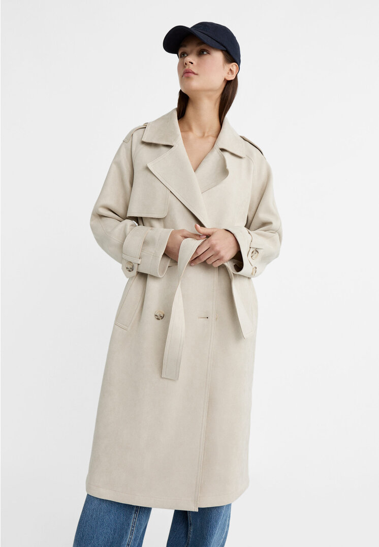 Stradivarius Trench lungo effetto camoscio  Pietra L