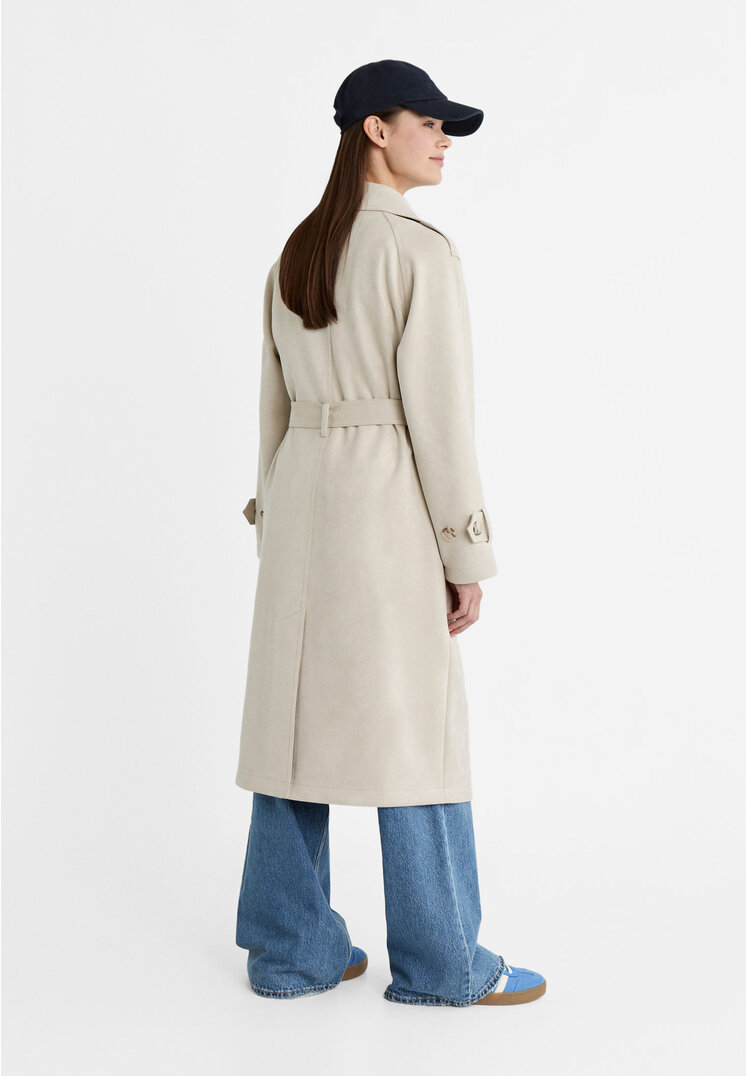 Stradivarius Trench lungo effetto camoscio  Pietra L