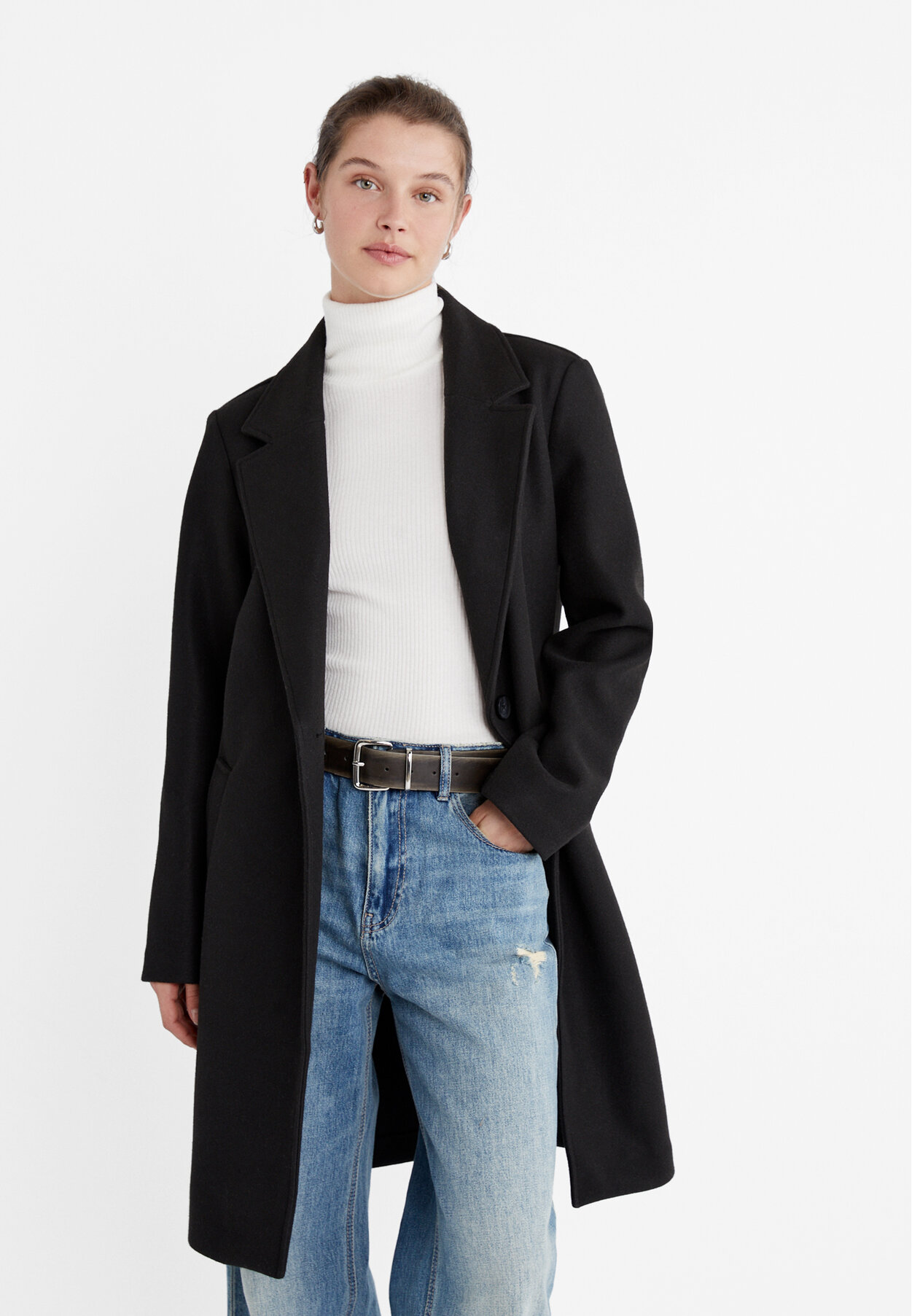 Stradivarius wool tie waist hotsell car coat