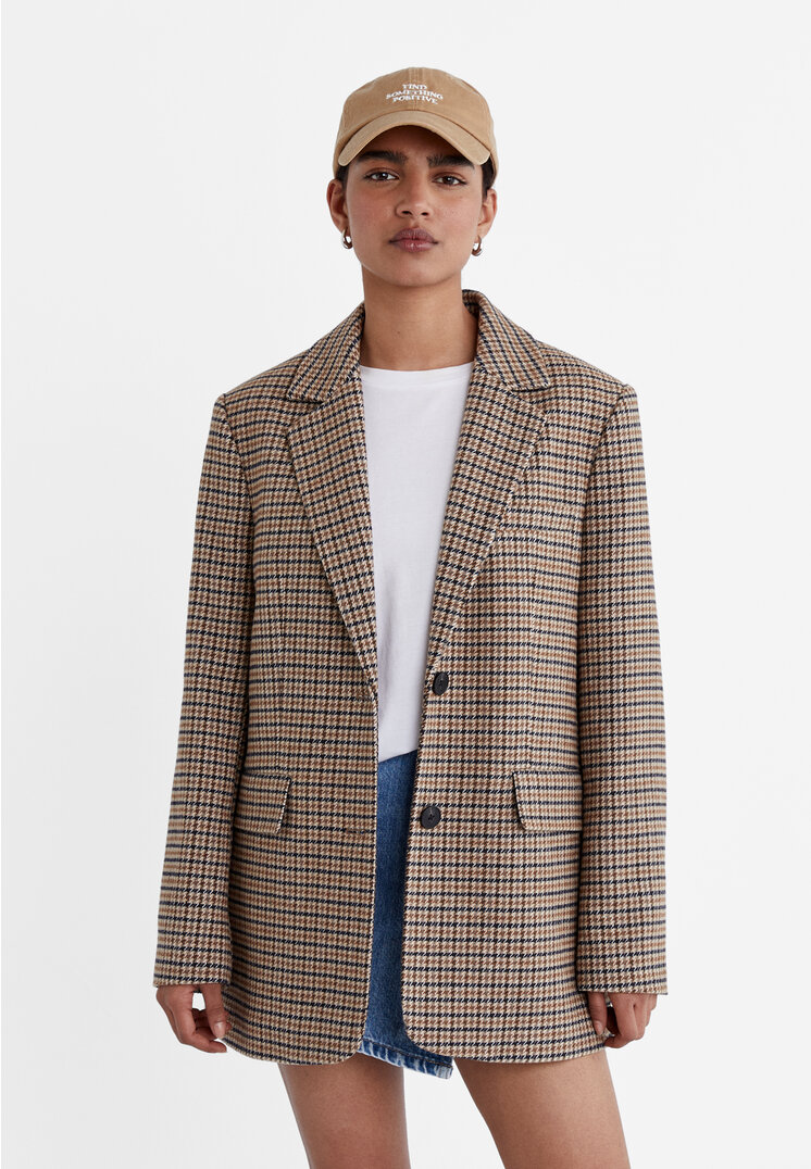 

Stradivarius Gerade geschnittener Blazer mit Print Beige L