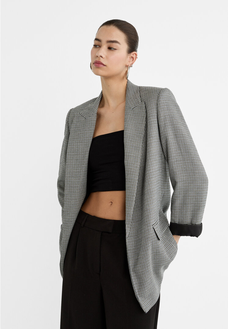 Stradivarius Blazer Regular-Fit offen Ecru XL