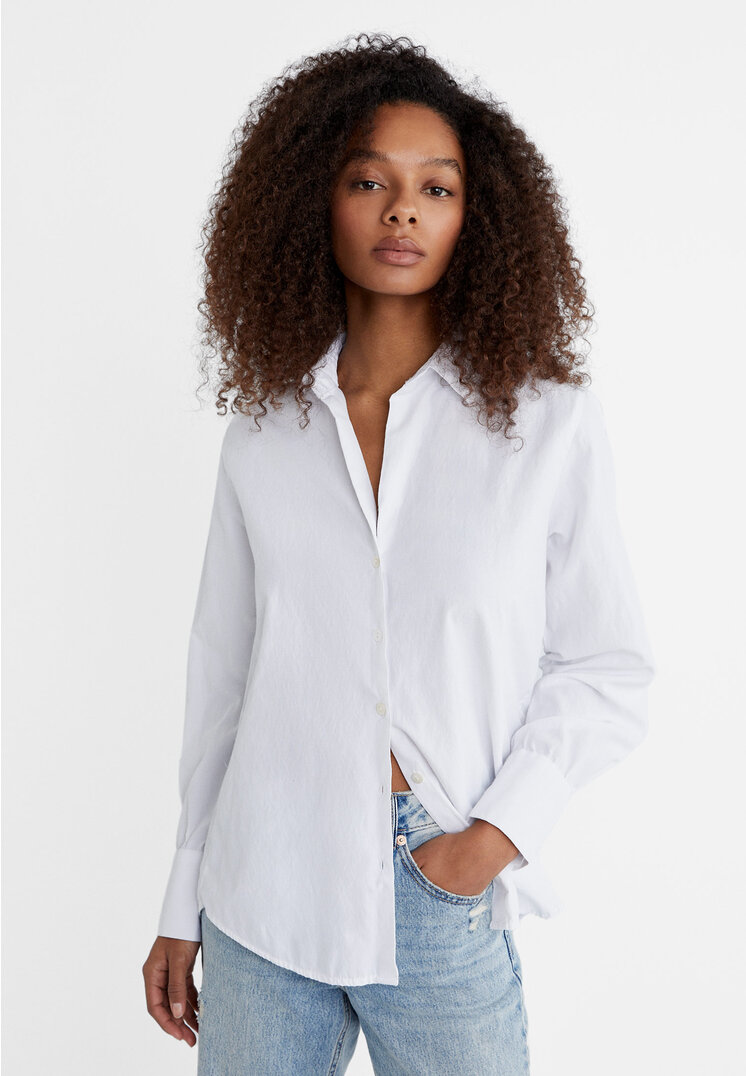 

Stradivarius Basic-Popelinhemd Weiß M