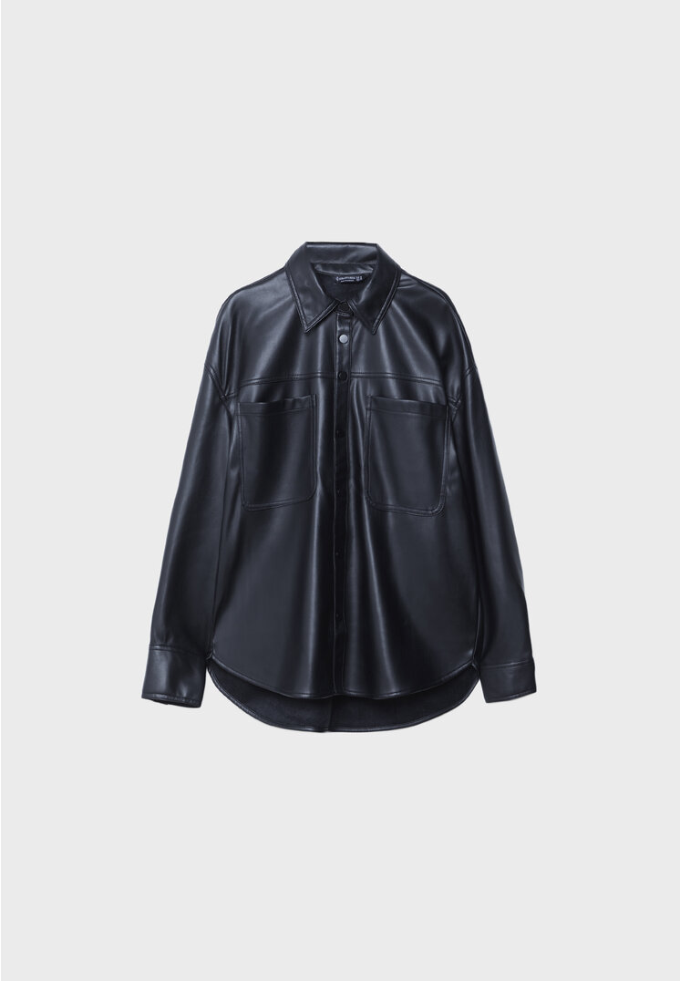 Zara Faux Leather Shirt With Pockets