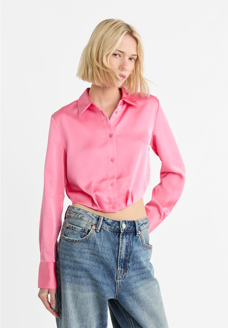 

Stradivarius Kurzes Satinhemd Pastellrosa XS