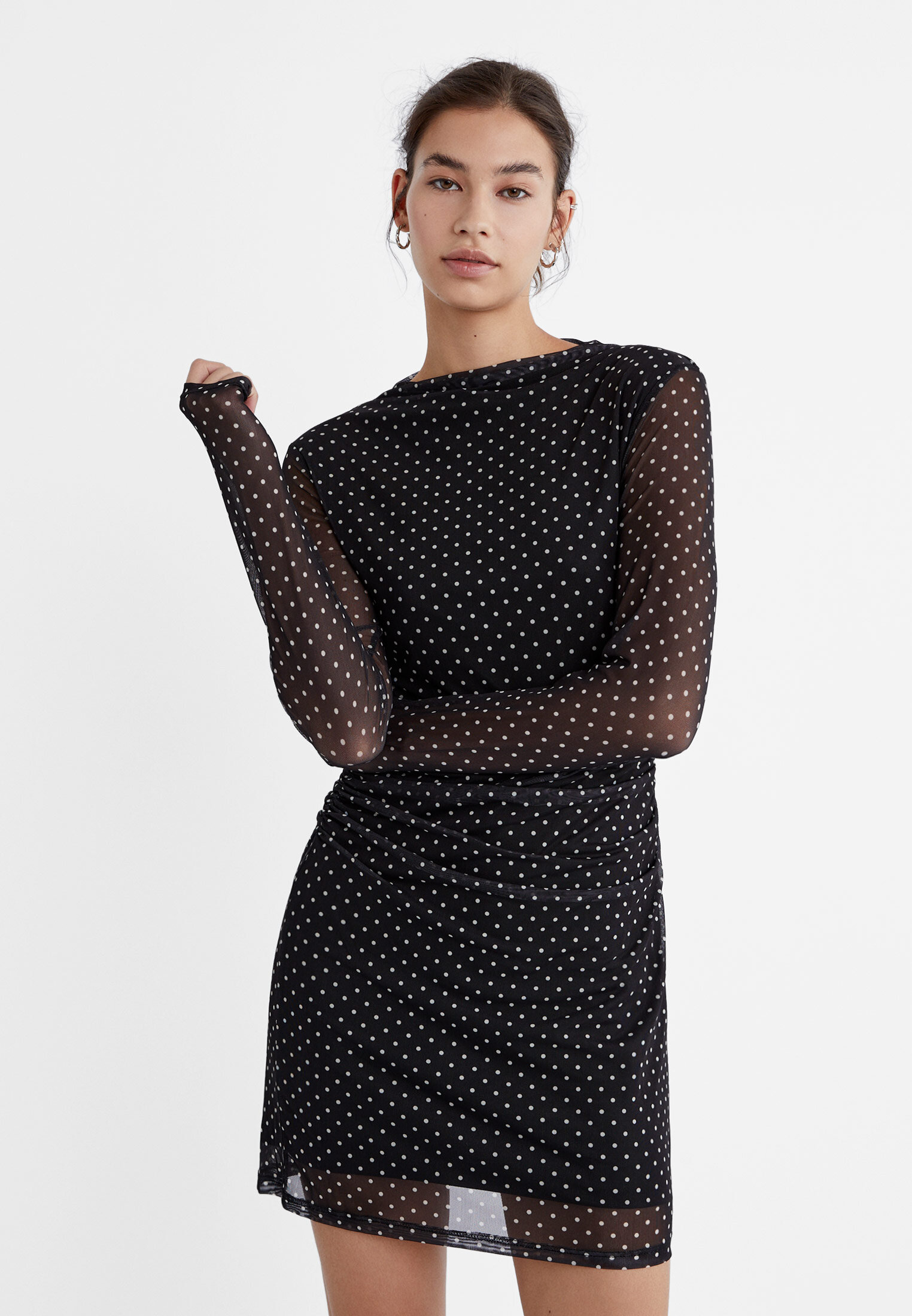 Stradivarius tulle skirt shop in black dots print