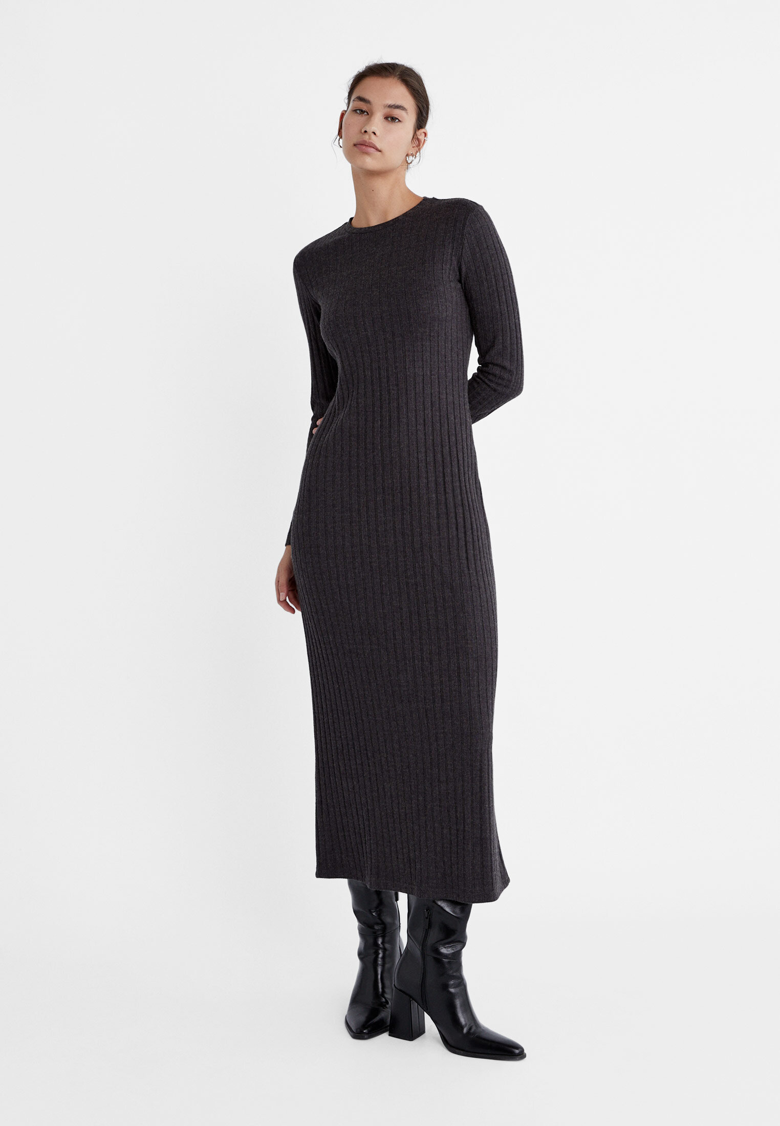 Black ribbed dress sale