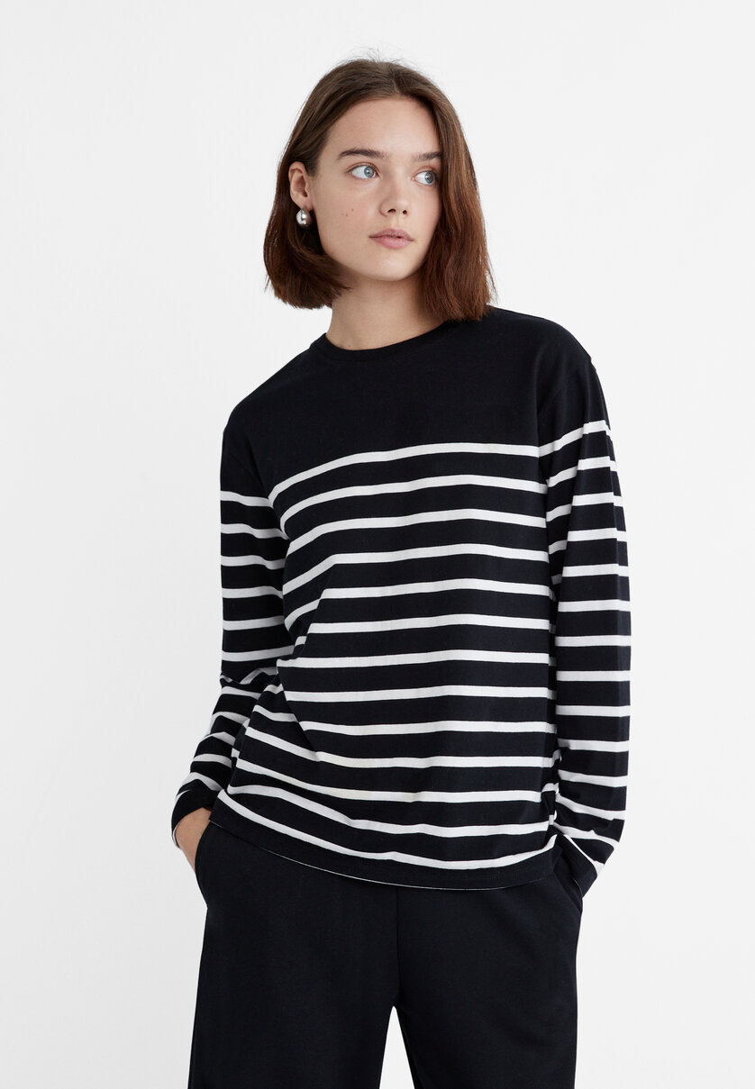 Long sleeve striped cotton T-shirt