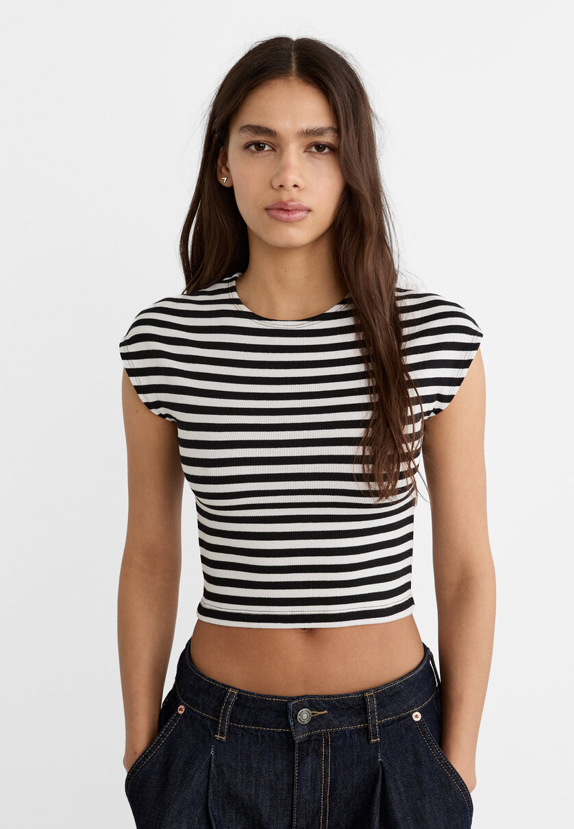 Striped top with mini sleeves - Women's fashion | Stradivarius