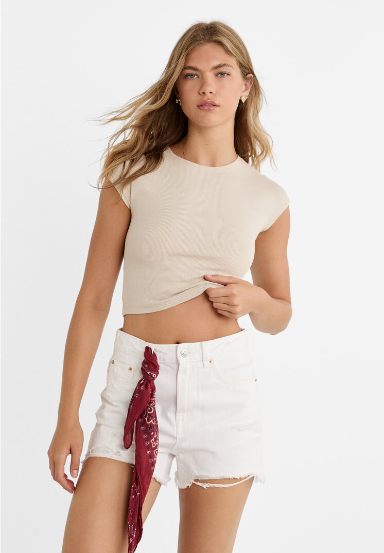

Stradivarius T-Shirt mit Mini-Ärmeln Steingrau XS