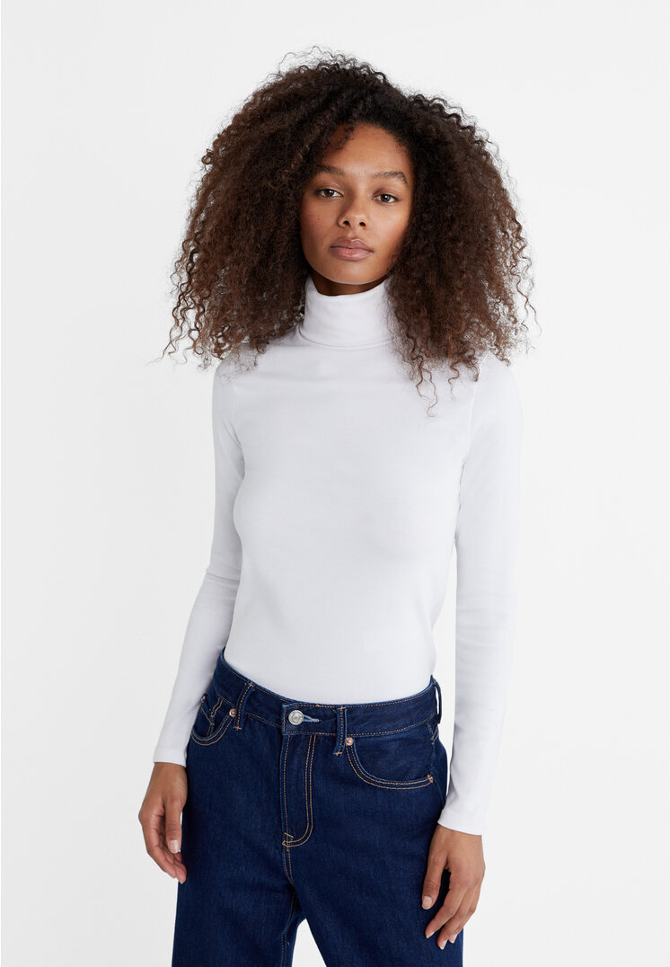 

Stradivarius Shirt mit Rollkragen Weiß XL