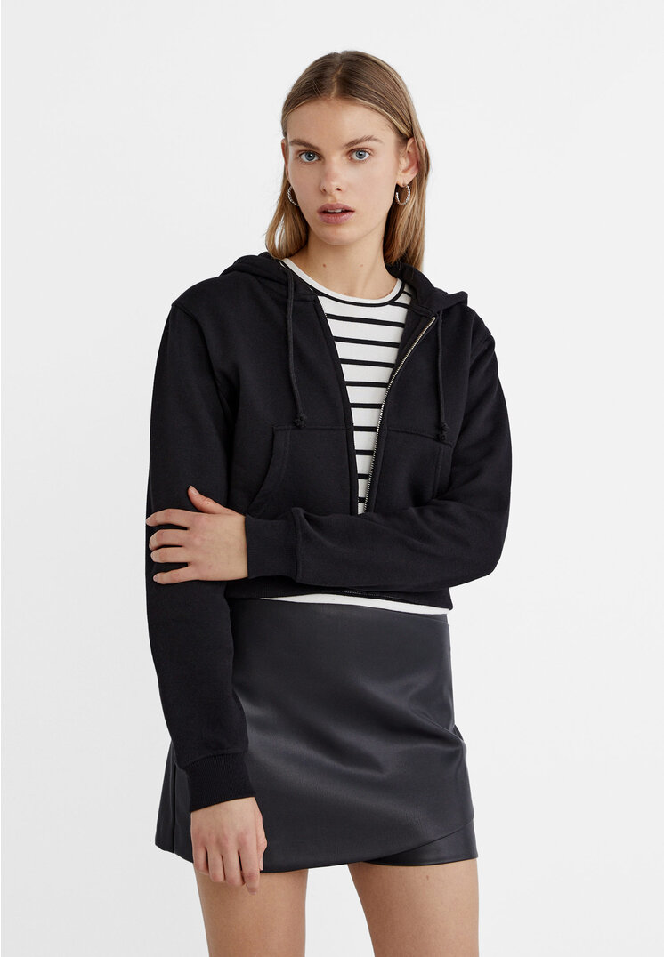 

Stradivarius Cropped-Sweatshirt mit Reißverschluss Schwarz L