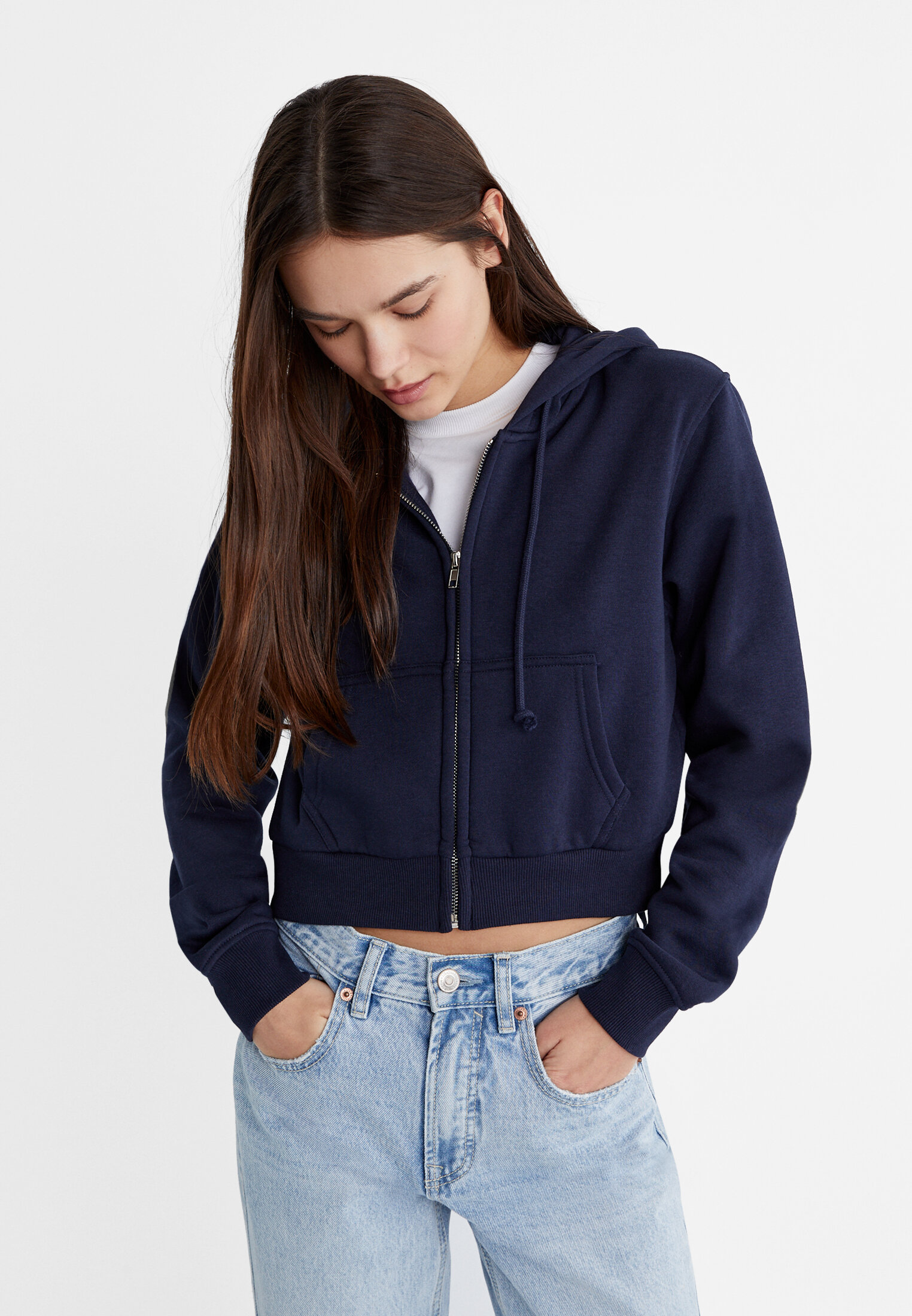 Blue cropped best sale zip up hoodie