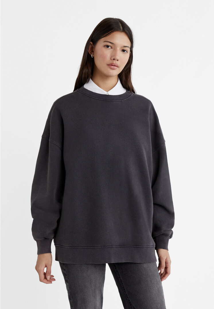 

Stradivarius Bluza oversize z efektem sprania Ciemnoszary XL
