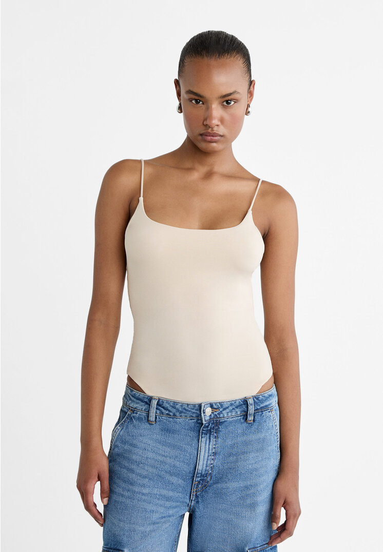 Stradivarius Body mit Spaghettiträgern Steingrau M