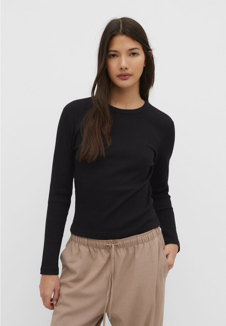 

Stradivarius Shirt im Rippenstrick mit langen Ärmeln Schwarz S