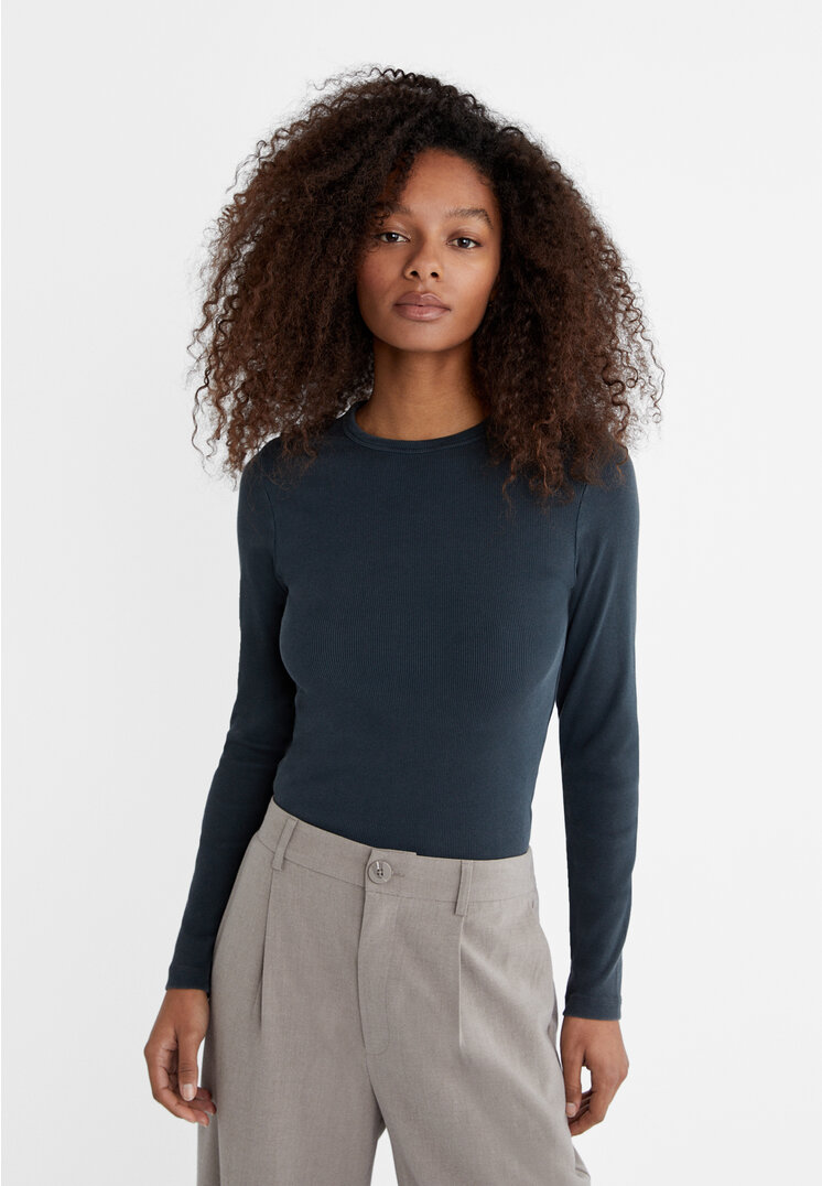 

Stradivarius Geripptes Shirt im Washed-Look Graumeliert XL