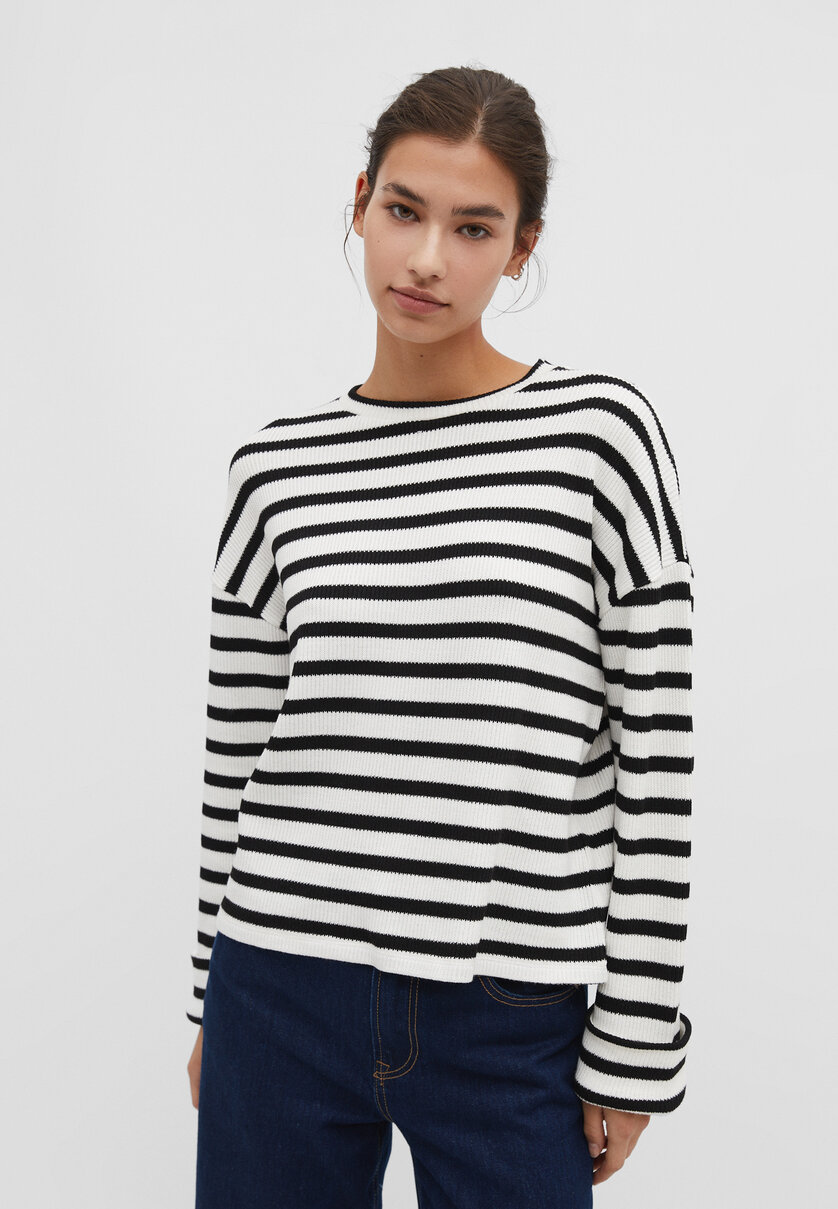 Striped cutwork knit T-shirt