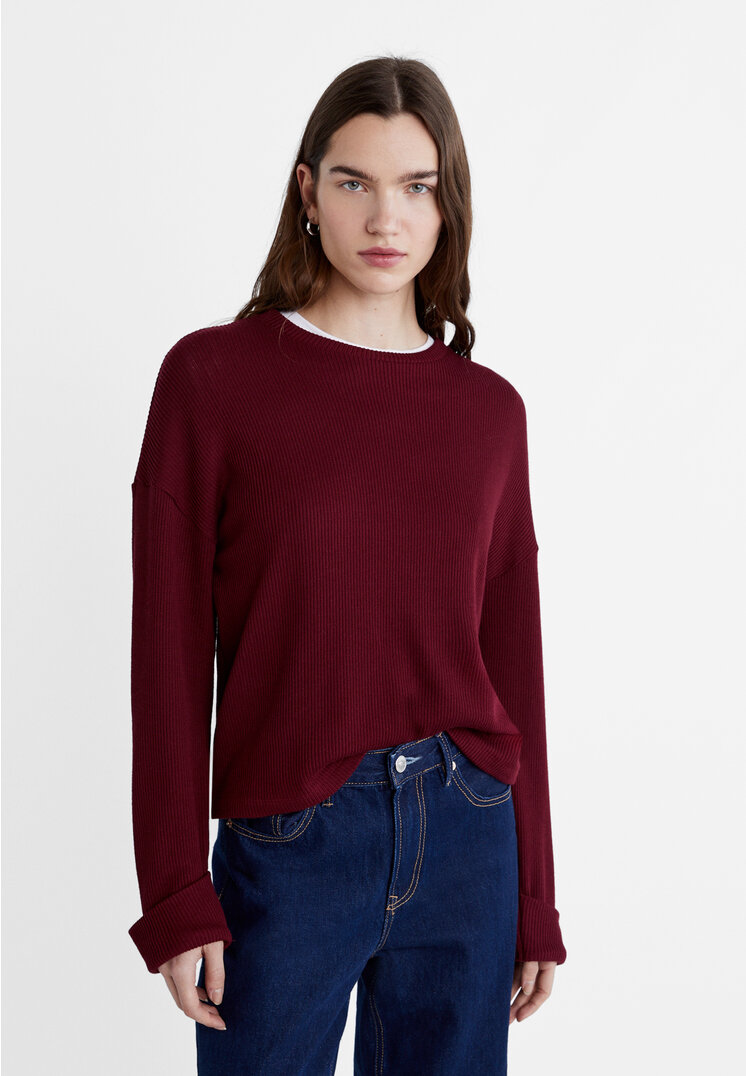 

Stradivarius Shirt mit Schneidspitze Granatrot XS