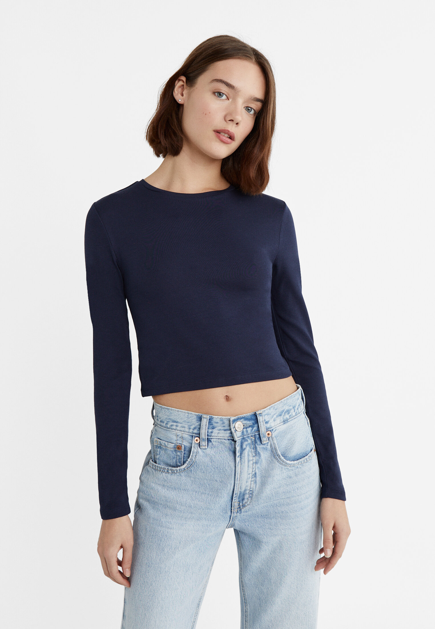 Basic cotton cropped T-shirt - Women's fashion | Stradivarius