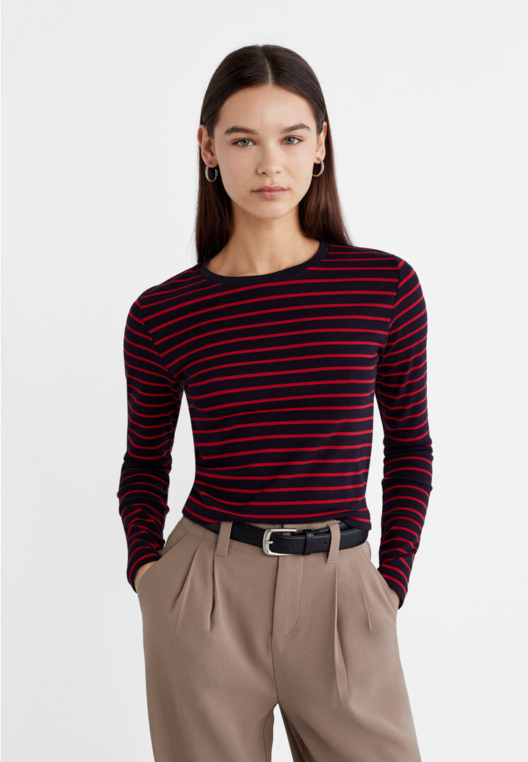 

Stradivarius Basic-Cropped-Shirt mit Streifen Rot L