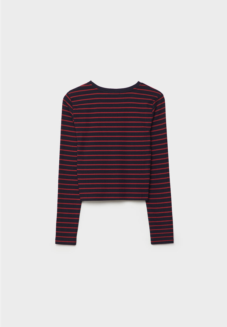 pink and black striped long sleeve shirt