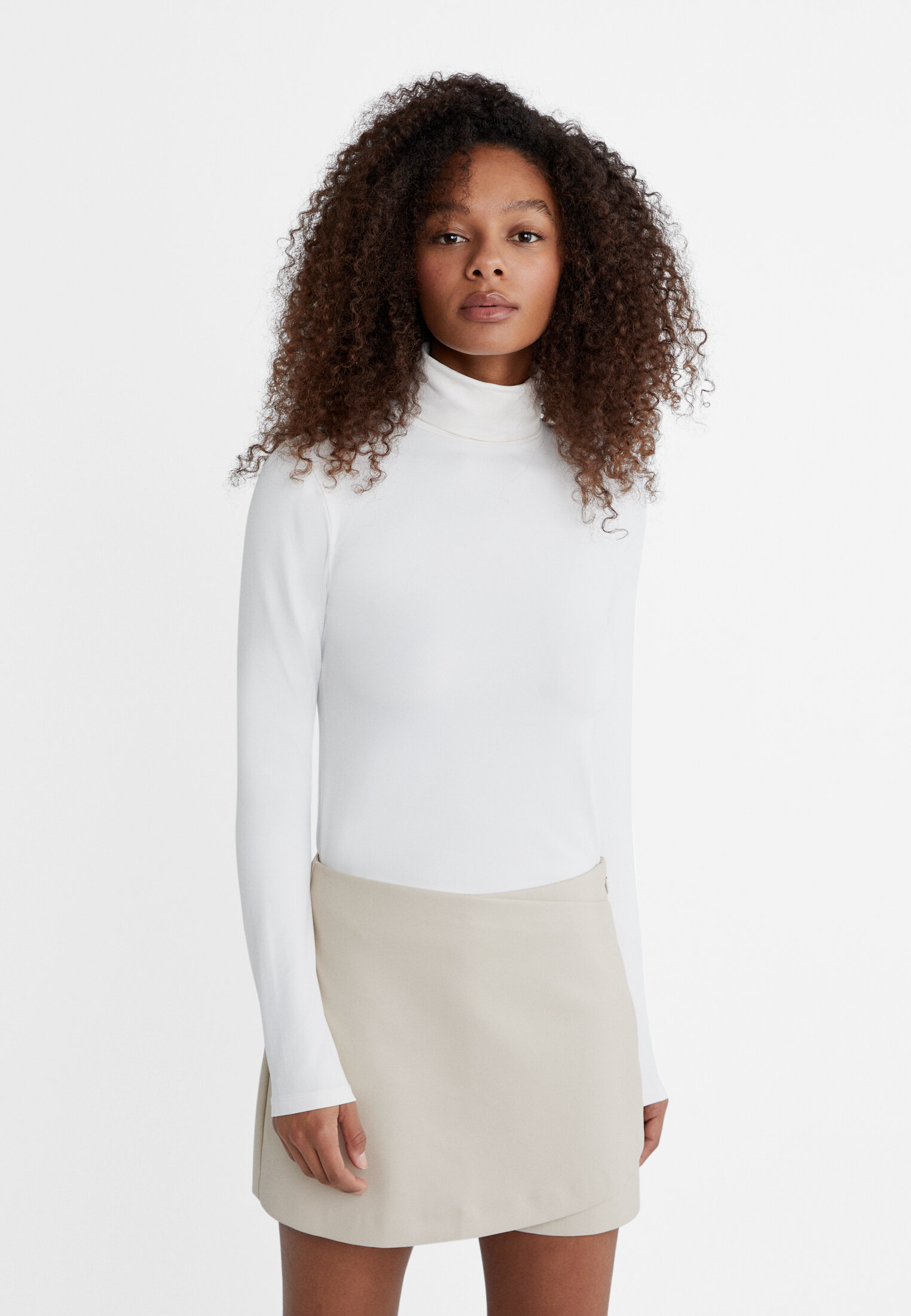 Stradivarius high neck sculpt top in white レディース - その他