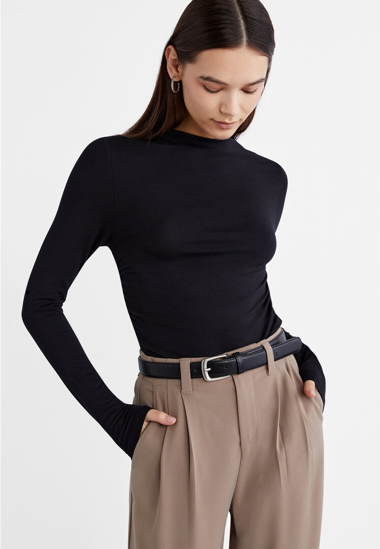 

Stradivarius Shirt aus Viskose Gathering Schwarz L