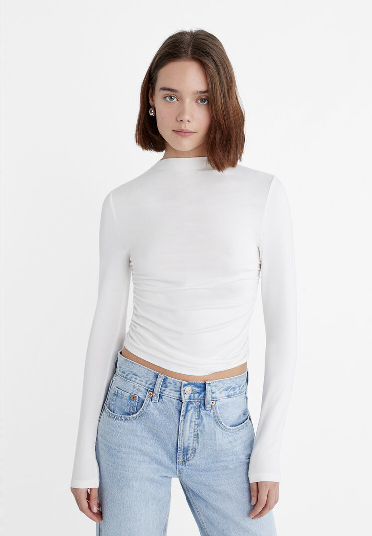 

Stradivarius Shirt aus Viskose Gathering Ecru XL