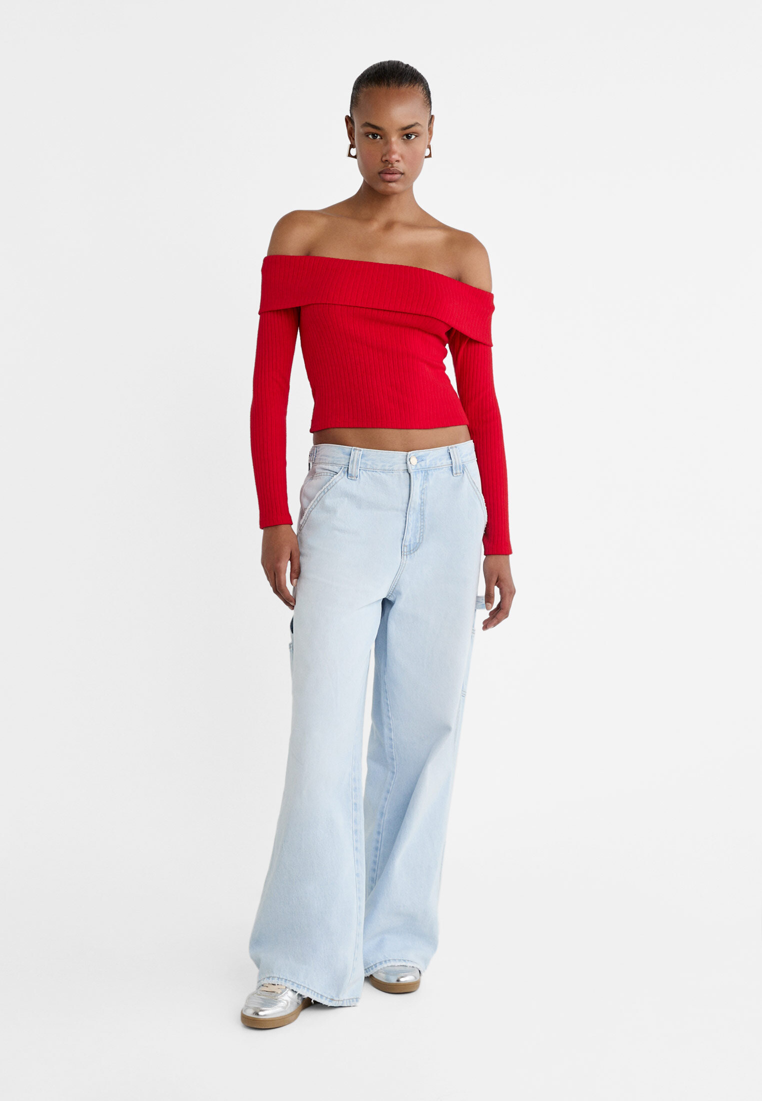 Red cheap shoulderless top