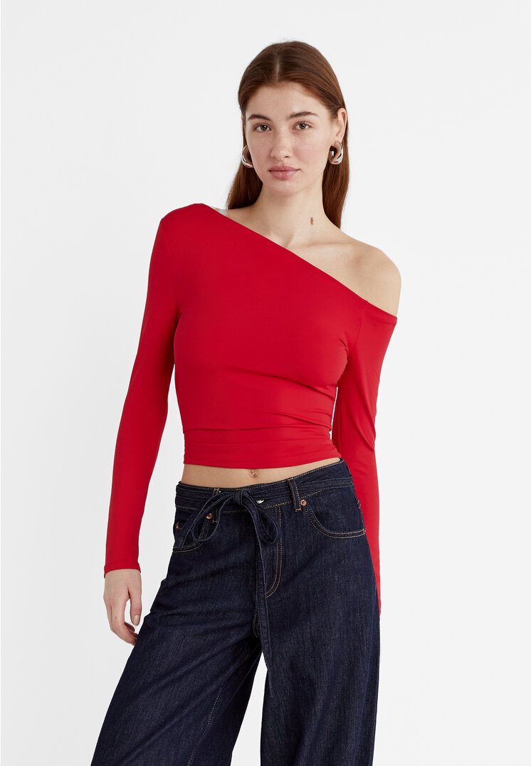 Stradivarius Shirt aus Polyamid Rot XS