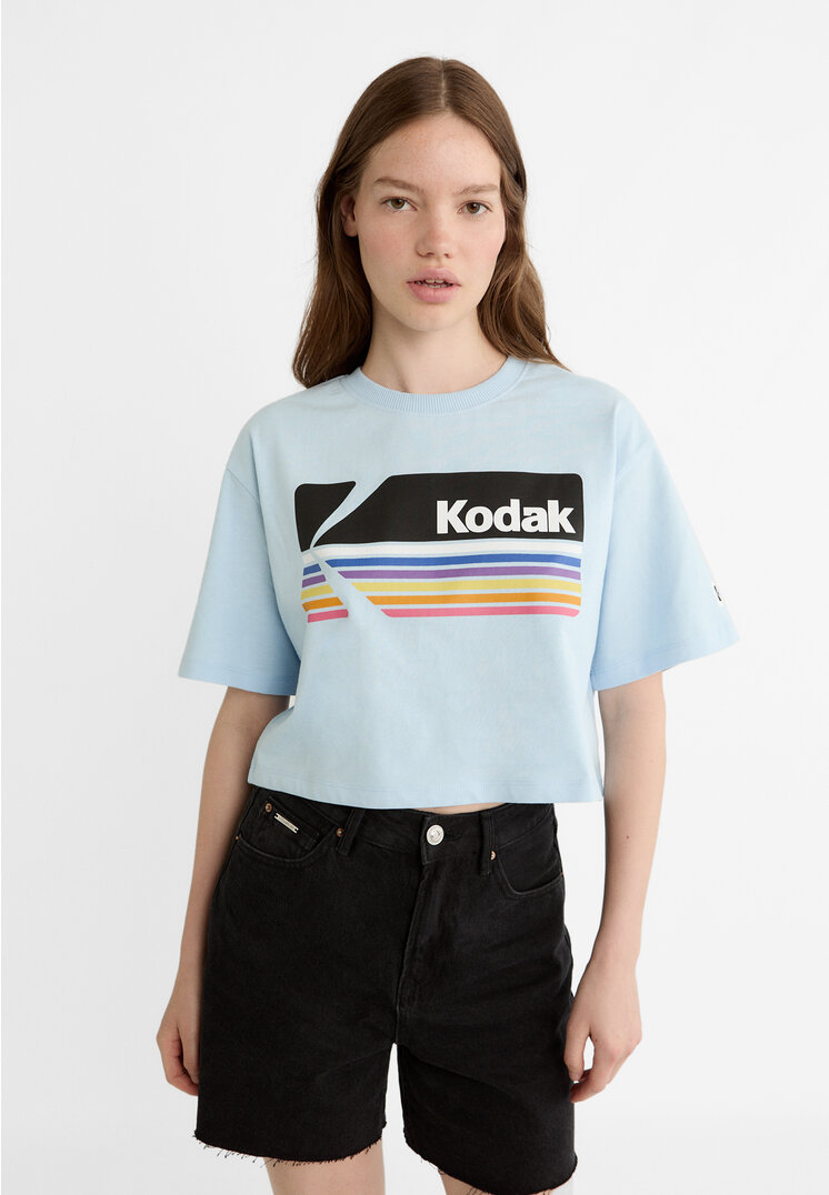 Stradivarius Krótka koszulka Kodak Błękitny XS