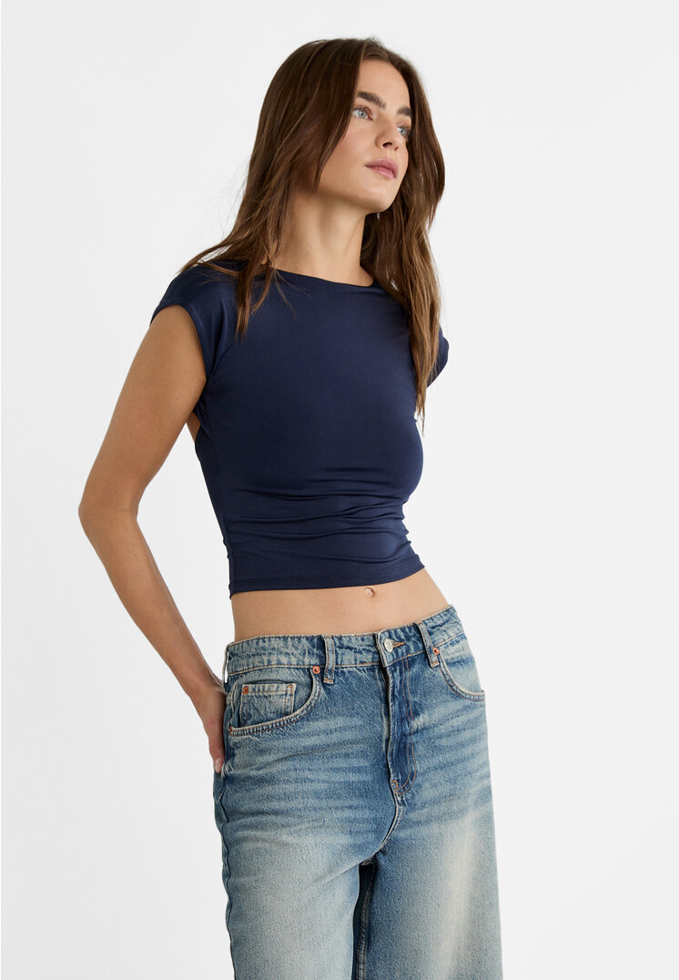 Stradivarius Rückenfreies Shirt Dunkelblau XS