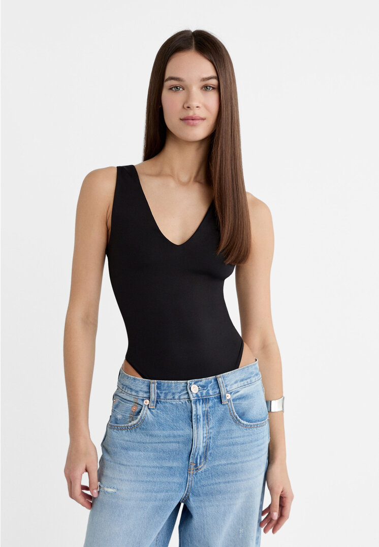 

Stradivarius Body mit V-Ausschnitt aus Polyamid Schwarz S