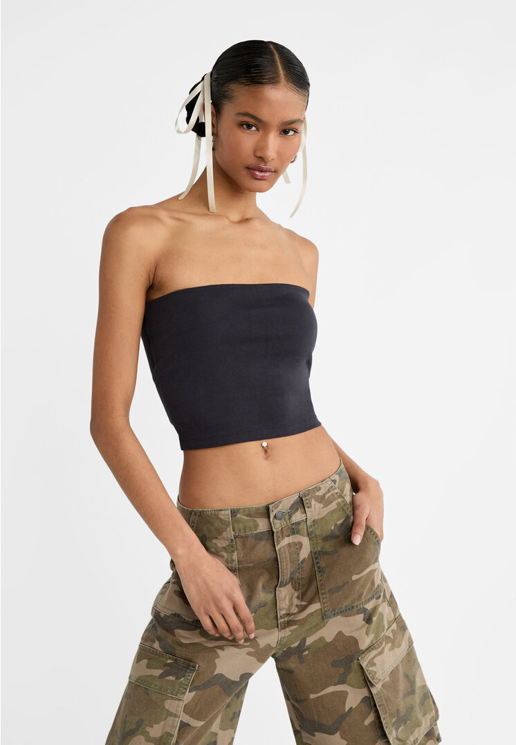 Stradivarius Basic-Bandeau-Top Marineblau M