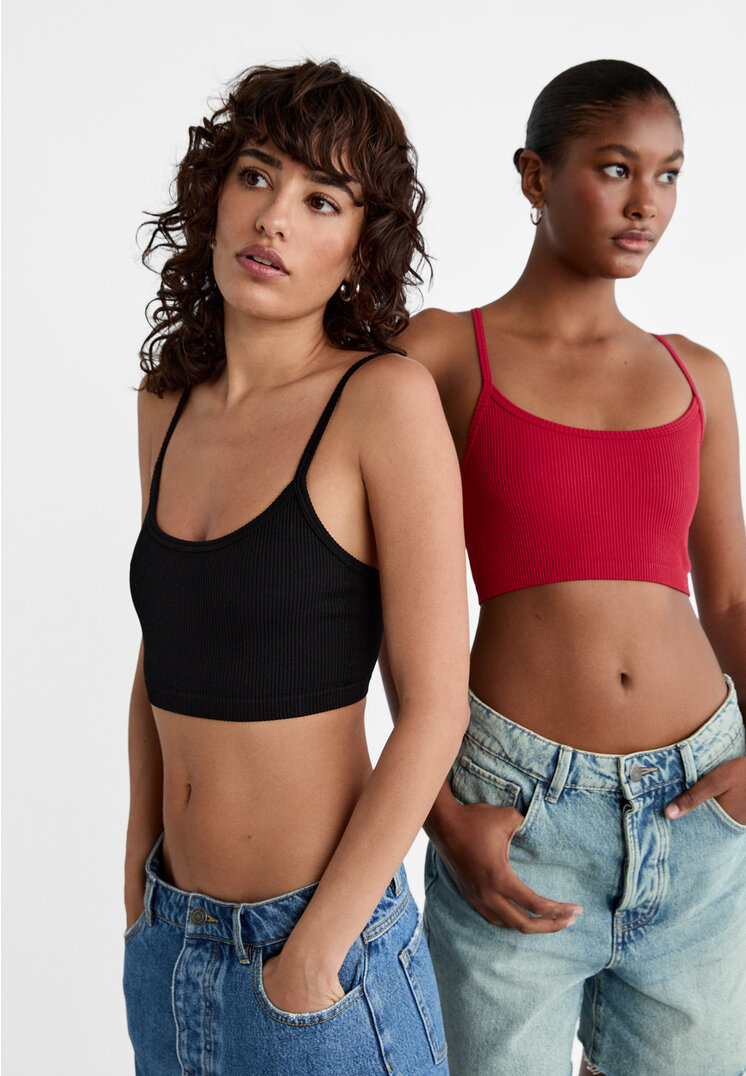 

Stradivarius Doppelpack Trägertops schmale Träger Dunkelrot M