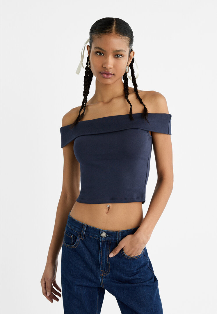 Stradivarius Schulterfreies Shirt Marineblau S