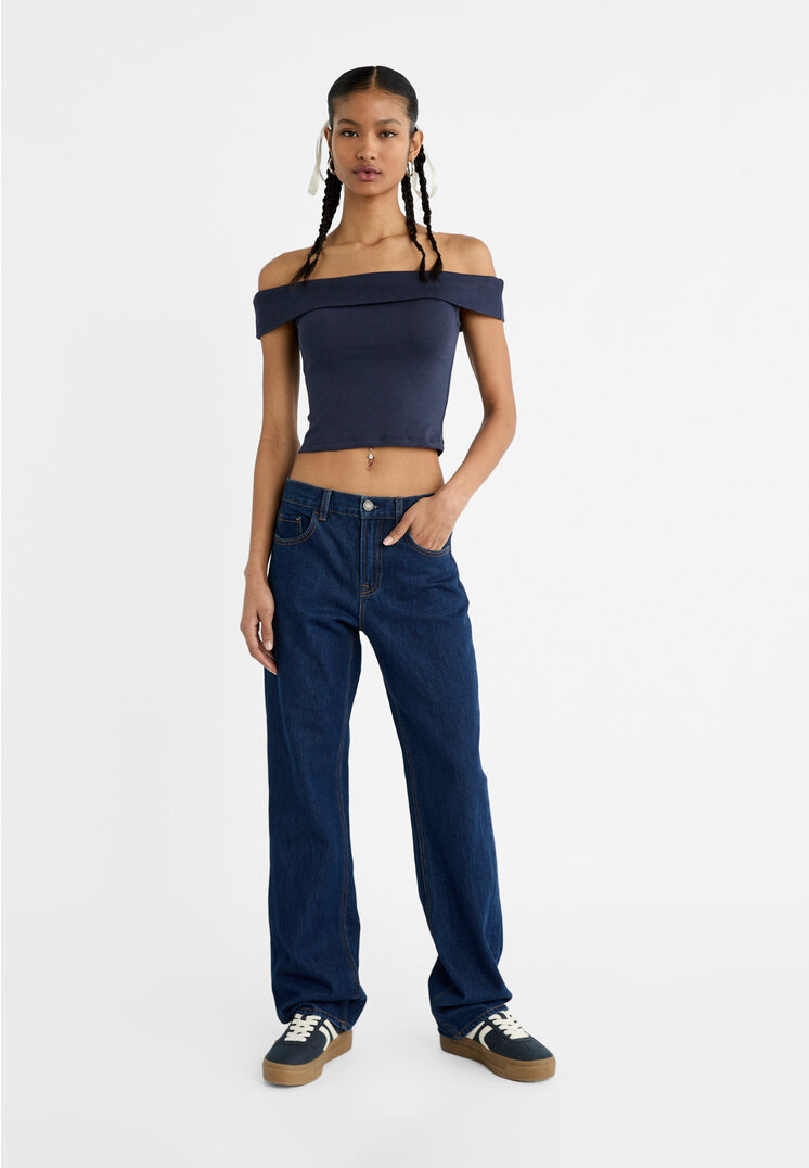 Stradivarius Off-the-shoulder top  Navy blue M