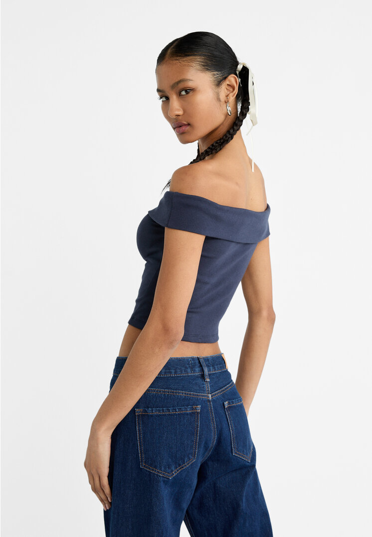 Stradivarius Off-the-shoulder top  Navy blue M
