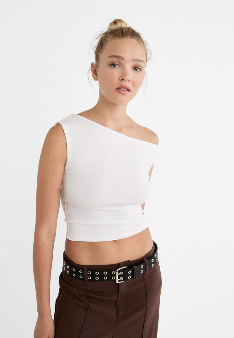 

Stradivarius Asymmetrisches Trägershirt Weiß XS